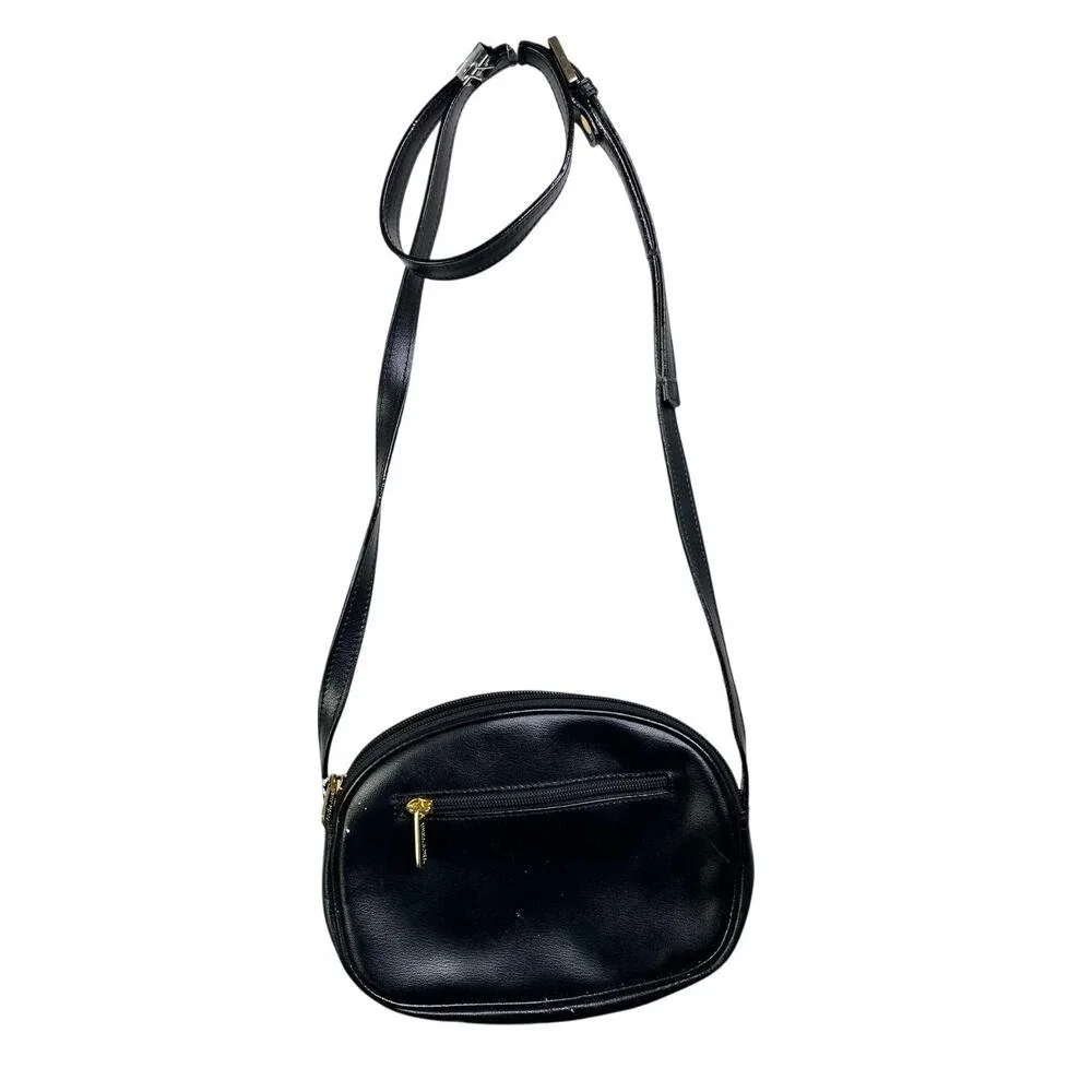 Hexagona Paris Handbag Purse  Black Oval‎ Leather Shoulder Bag Vintage Classic